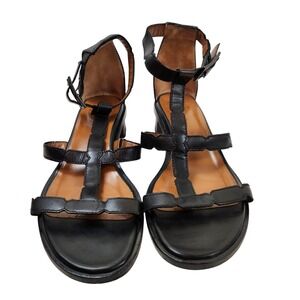 Aquatalia Black Leather Strappy Gladiator Block Heel Sandals Made in Italy 8.5